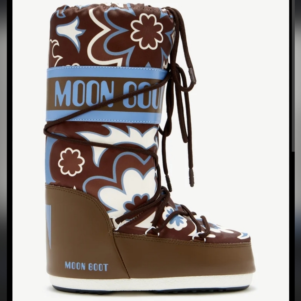 Moon Boot Icon Flower Moon Boots Floral Boots Brown White Blue Flowers - Picture 9 of 16